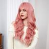 ALAN EATON Růžová syntetická paruka Dlouhé vlnité paruky s ofinou Lolita Cosplay paruky pro ženy Vlákno odolné vůči teplu Paruky z přírodních vlasů