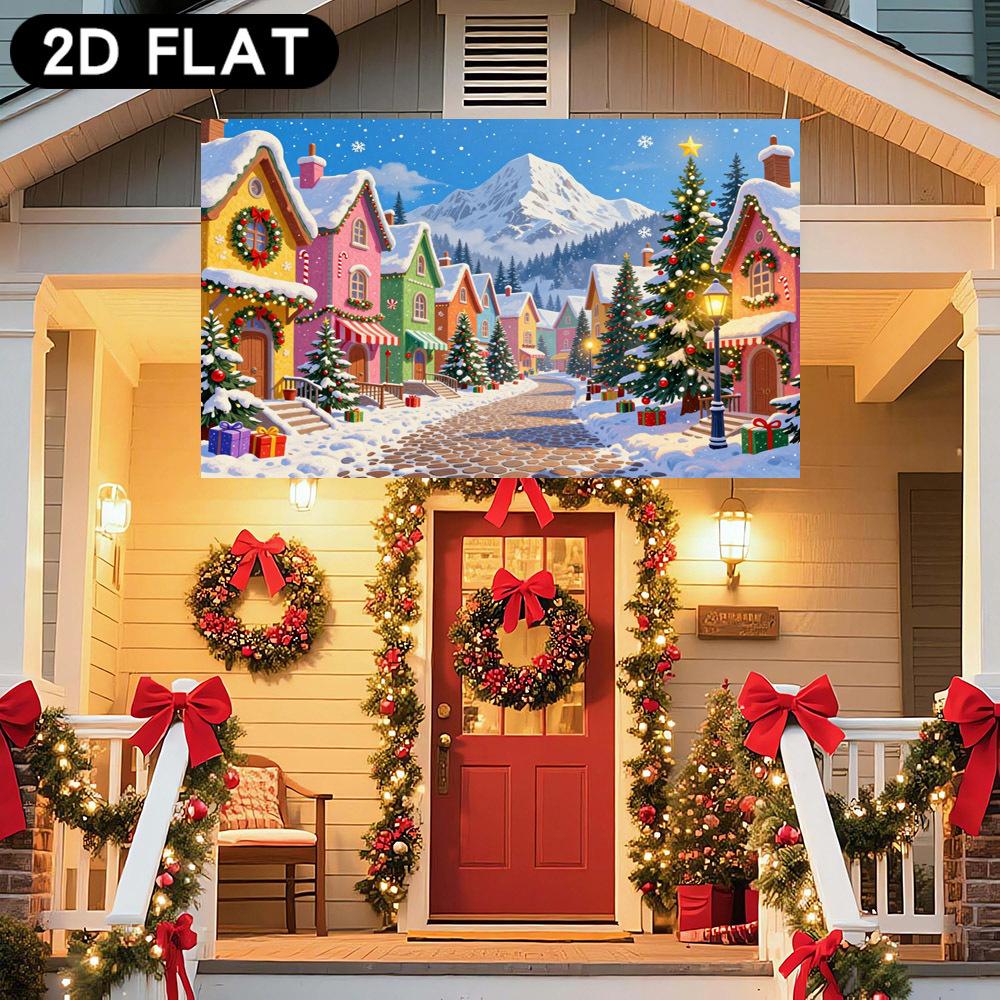 1Pcs Winter Snow Town Colorful Houses Tree Decoration Background Christmas Backdrop Decorations For Photo Studio Booth Party