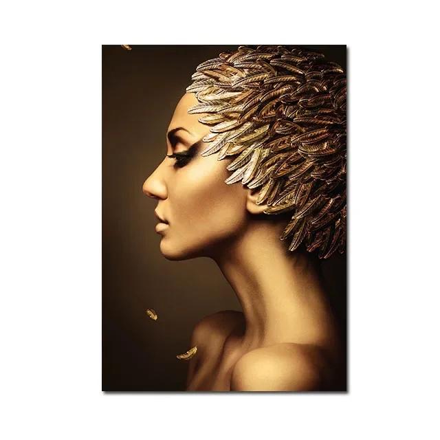 African Women Canvas Painting Black Gold Woman Poster and Prints Scandinavian Wall Art Picture for Home Decor Living Room Mural