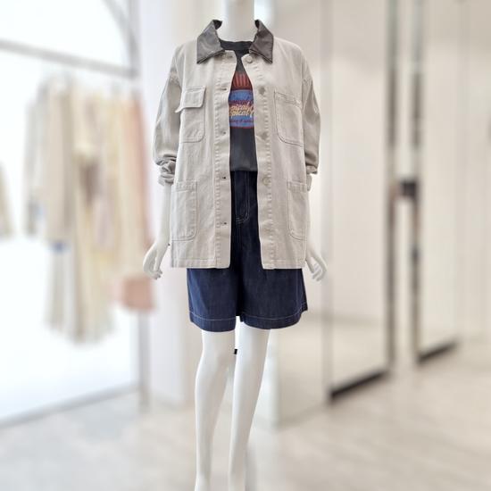 Leather Collar Denim Jacket YJ5MM412