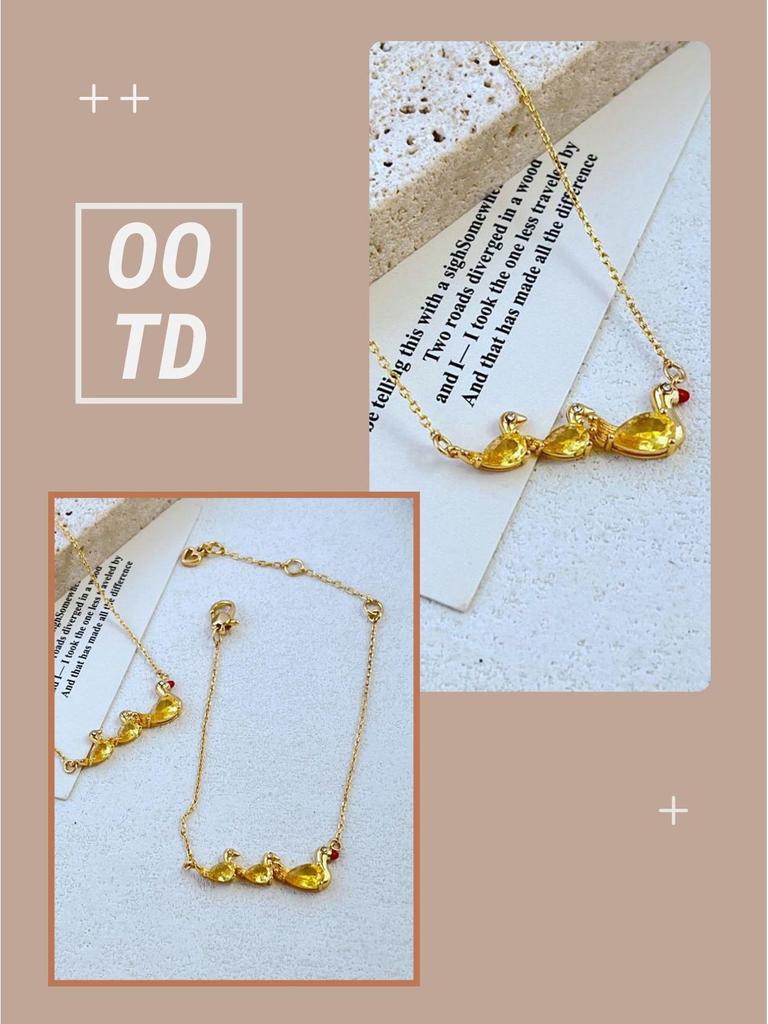 Elegancki Zestaw Naszyjnik & Bransoletka z Żółtą Kaczką Inkrustowaną Cyrkoniami