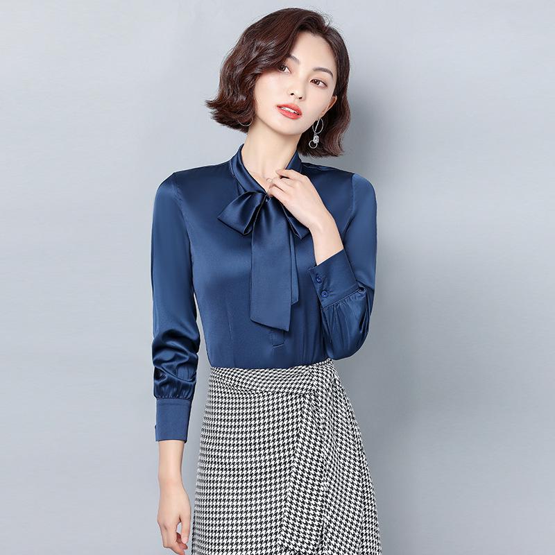 2025 Neues Damen Übergröße Langarm Maulbeerseidenhemd: Vielseitige Unifarbe für Frühling & Herbst