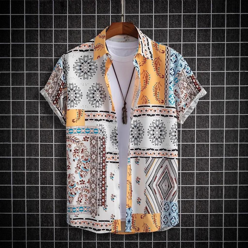Summer Men Short Sleeve 3D Digital Print Hawaii Shirt Men Casual Lapel Button Shirt Tops