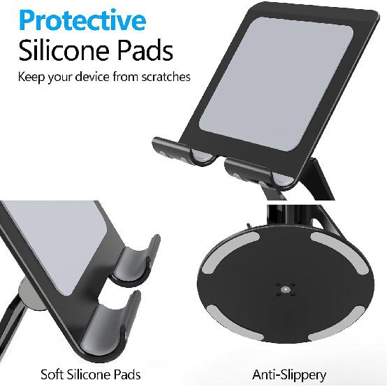 Swivel Tablet Stand, Aluminum Portable 360°Rotating Adjustable Tablet Holder for All 4-12.9’’ iPad Surface Samsung Phone Tablet Kindle E-Reader