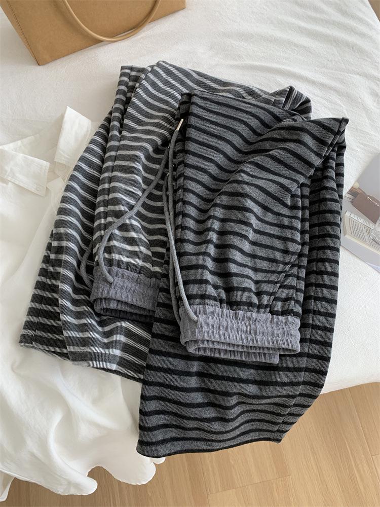 2025 Women's Retro Striped Korean-Style Wide-Leg Pants for Spring & Autumn