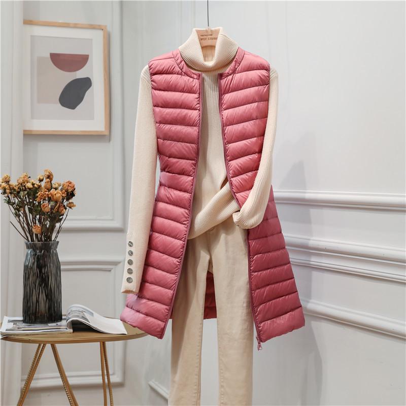 Women's Out-of-Season Korean Down Jacket - Slim Fit, Round Neck, Mid-Length, Zippered Winter Vest