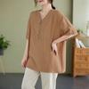 Summer Women's Linen Blend Blouse Loose V Neck Short Sleeve Casual Top