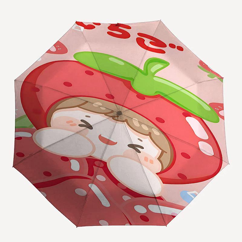 

1pc strawberry cat umbrella with 8 iron ribs and a plastic handle, automatic opening and closing, portable and foldable1061