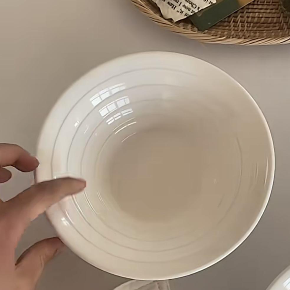 Jade Porcelain White Striped Trumpet Bowl: Versatile Ramen, Soup, and Rice Bowl - Japanese Style, Large Size