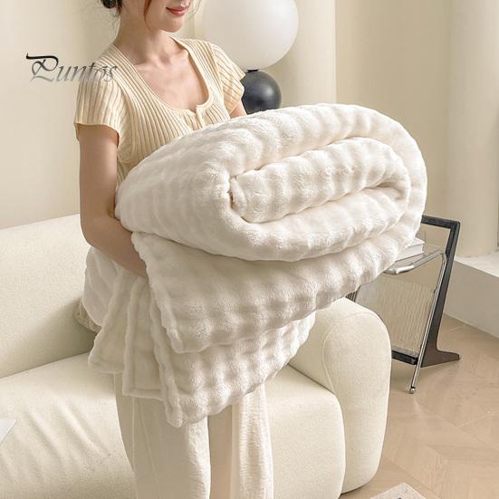 Comfortable Couch Throw Soft Plush Blanket, 3D Bubble Rabbit Fur Texture Thickened Thermal Throw, Double-Sided Milk Velvet Warm Blanket for