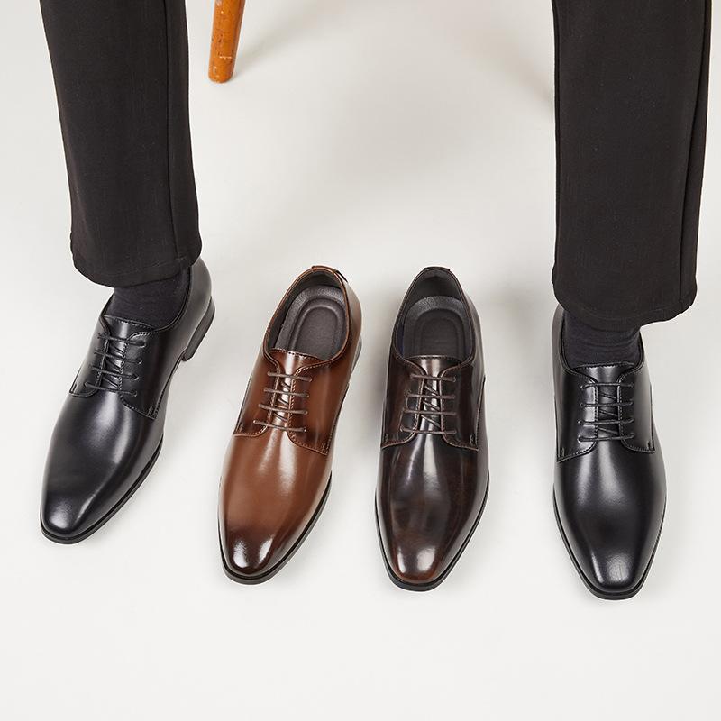 Leather Shoes Men's Genuine Leather Business Formal Wear New Simple Summer Pointed British Style Derby Wedding Groom's Shoes