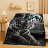 Classic Tiger Lion Beast Art Cartoon Flannel Blanket,Ultra Soft Warm Plush Throw For Home Bedroom Bed Sofa Cover Office Travel