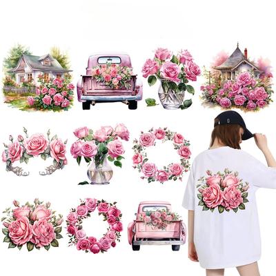 Flower Iron On Transfer Stickers Cute Design Ready To Press Heat Transfer Vinyl Decals Applique for T-Shirt Backpack Clothes