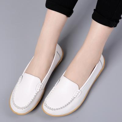 Zapatos planos bajos para mujer de primavera 2024 con punta redonda y escote bajo, mocasines de cuero transpirables, zapatos náuticos para mujer, bailarinas, zapatos casuales para señora 34-44