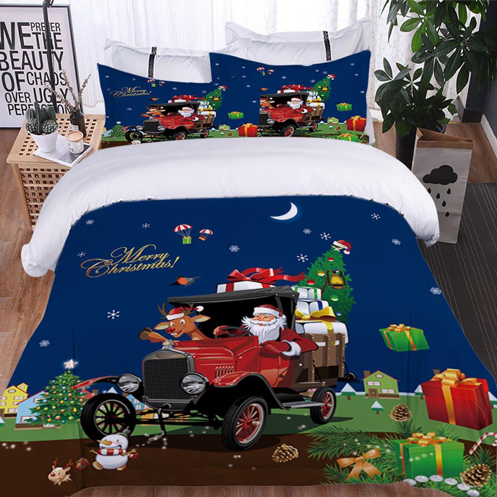 Roupa de cama de 3 peças Papai Noel Alce, Capa de edredom, solteiro, casal, Decoração de quarto Presente de Natal, leve, Confortável 3D, Conjunto de 3 peças