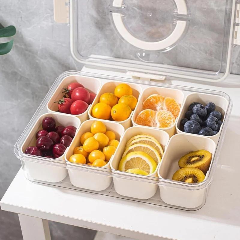 4/8 Grid Portable Snack Platters Organizer Divided Serving Tray with Lid and Handle with Reusable Snack Box Home Decor LS