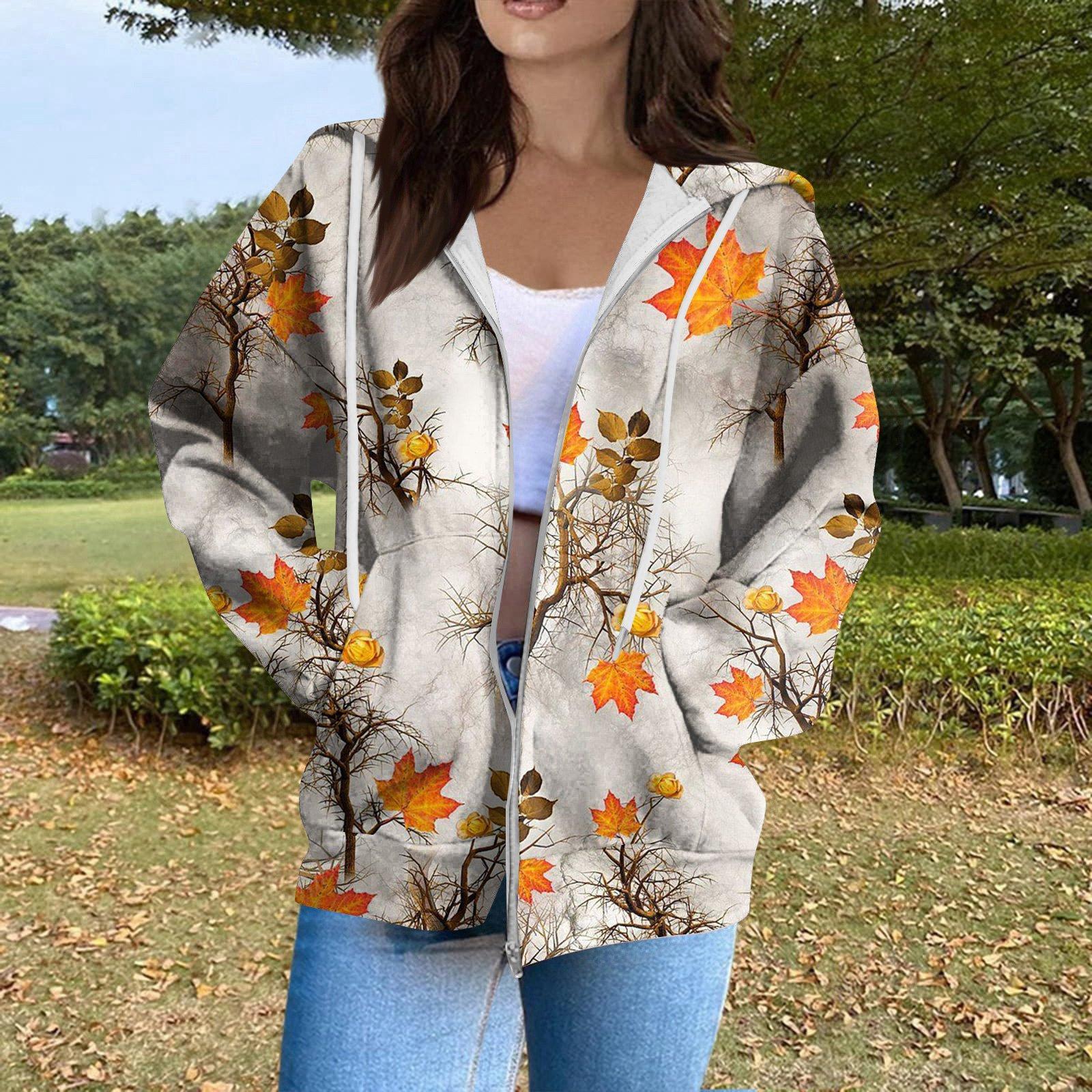 

Женская модная повседневная толстовка с принтом на Хэллоуин, длинный рукав с карманом, кардиган, куртка, пальто с капюшоном на молнии L оранжевый