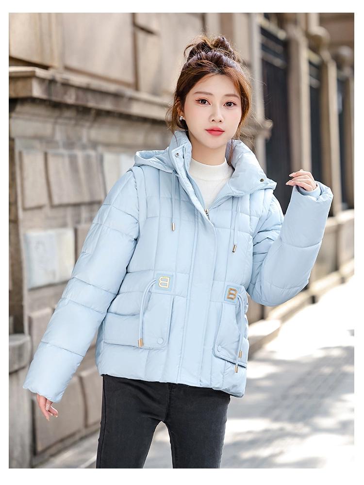 Women's Short Hooded Detachable Sleeves Cotton-padded Jacket