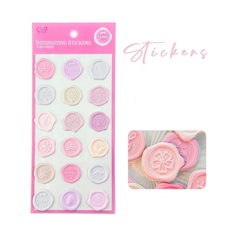 18pcs/20pcs Bag Wax Seals Stamp Sticker for Kid Vintage European Style Candy Color Sticker for Children DIY Decroative Scrapbook