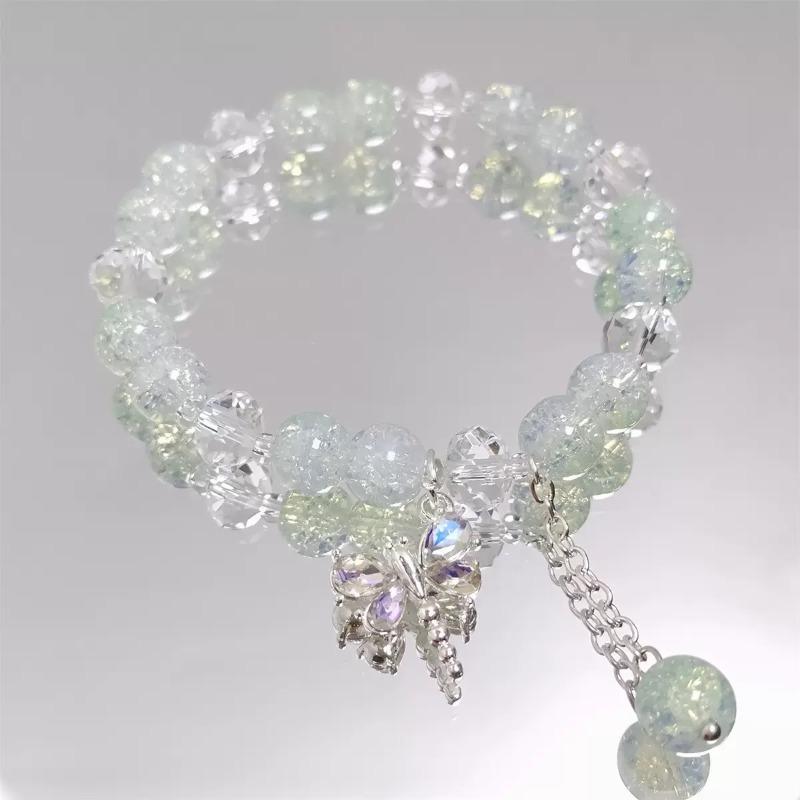 Summer Fresh and Cool Forest-themed Green Crystal Butterfly Ethereal Crystal Bracelet - A Niche Item