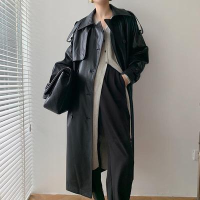 Chaqueta de cuero de motocicleta retro de estilo británico de primavera y otoño para mujer, abrigo de PU de longitud media, cortavientos