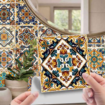 24pcs/Set Tile Wall Sticker Home Decoration Retro Pattern Glossy Self-adhesive Tile Stickers for Kitchen Bathroom Art Decal