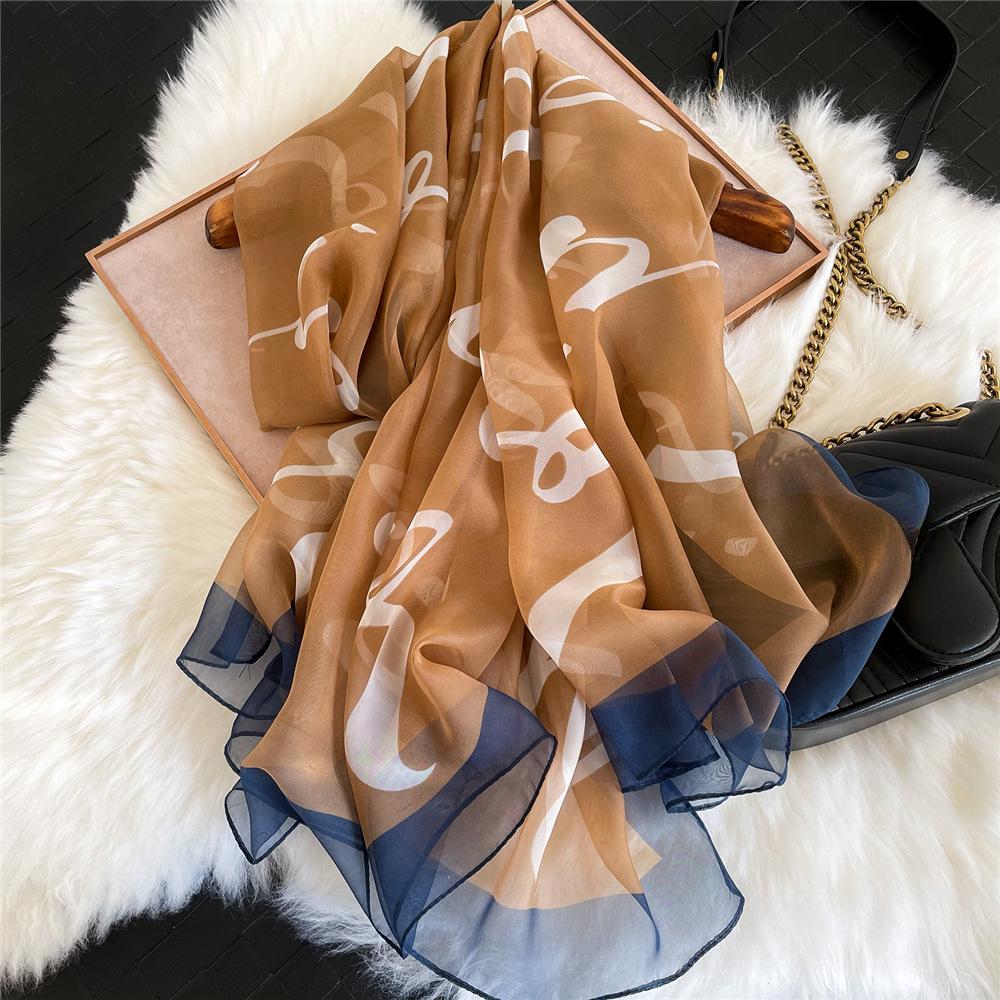 Small Fresh Elegant and Versatile Seaside Defense Beach Towel Dual-purpose Shawl Soft Gauze Women's Spring and Summer Long Silk Scarf