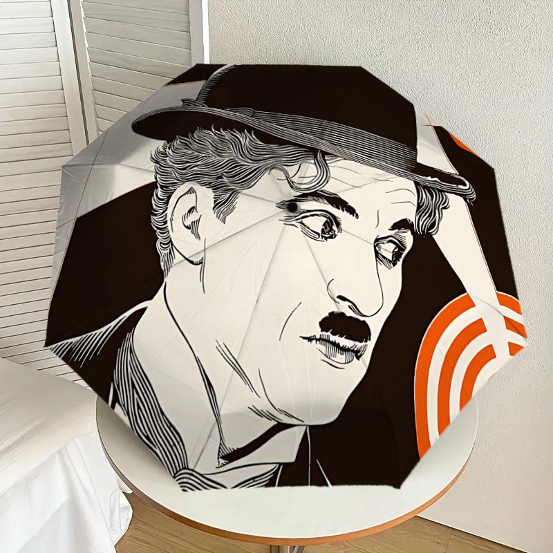 1pc Charlie Chaplin Automatic Folding Umbrella, Portable Collapsible Design, Casual Outdoor Accessory L1127027