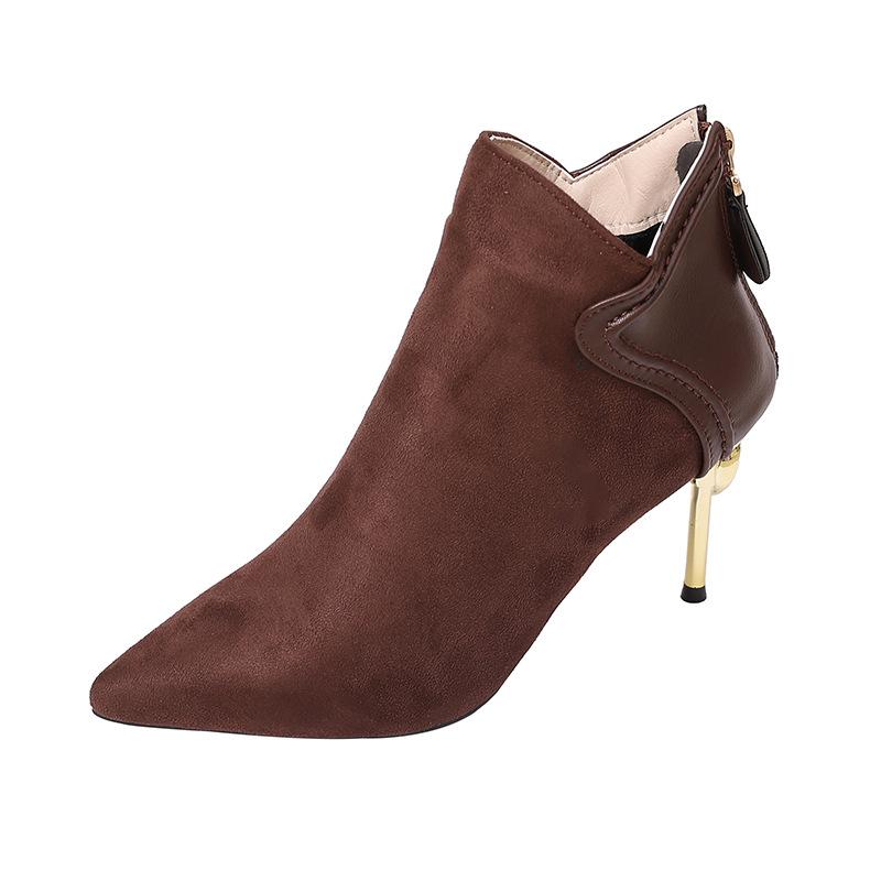 Pointed Short Boots Women's Thin Heels 2025 Autumn and Winter New Temperament High Heel Short Women's Boots Frosted Leather Splicing Bare Boots