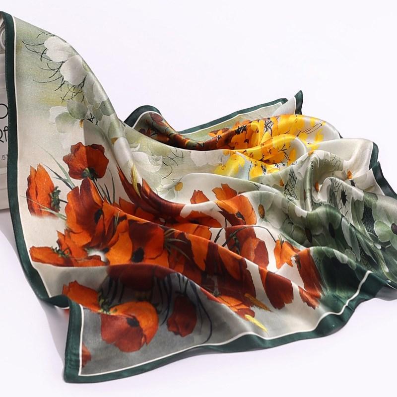 

100% Natural Silk Square Scarf Women Print Neckerchief 12Momme Silk Echarpe Femme Head Scarf Pure Silk Hairscarf Bandana 65X65Cm 65x65cm