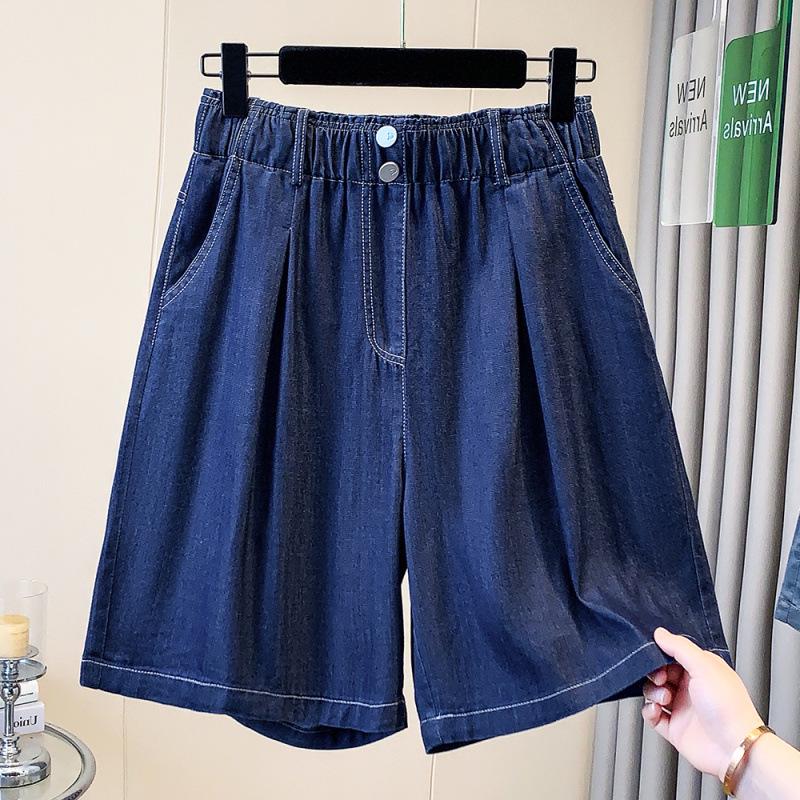 

Women s Lightweight Tencel Denim High-Waist Loose Shorts - Summer Ice Silk 5-Point Pants Plus Size 3XL світло-синій колір