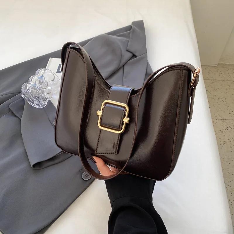 Large Capacity Monochromatic Shoulder Bag for Women Feminine Armpit Bag Simple and Casual Retro Fashion New