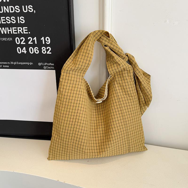 

Сумки Холщовые сумки Lazy wind Литературные нишевые сумки под мышкой Новые клетчатые сумки Модные сумки на плечо жёлтый