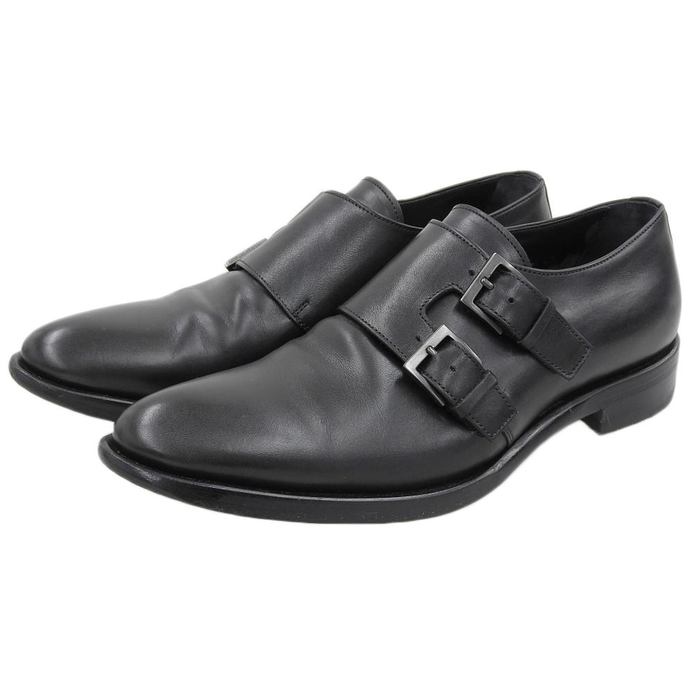 Giorgio Armani Men's Leather Double Monk Strap Shoes, Black, Size 40, XGU200 Shoes 40 blackUsed
