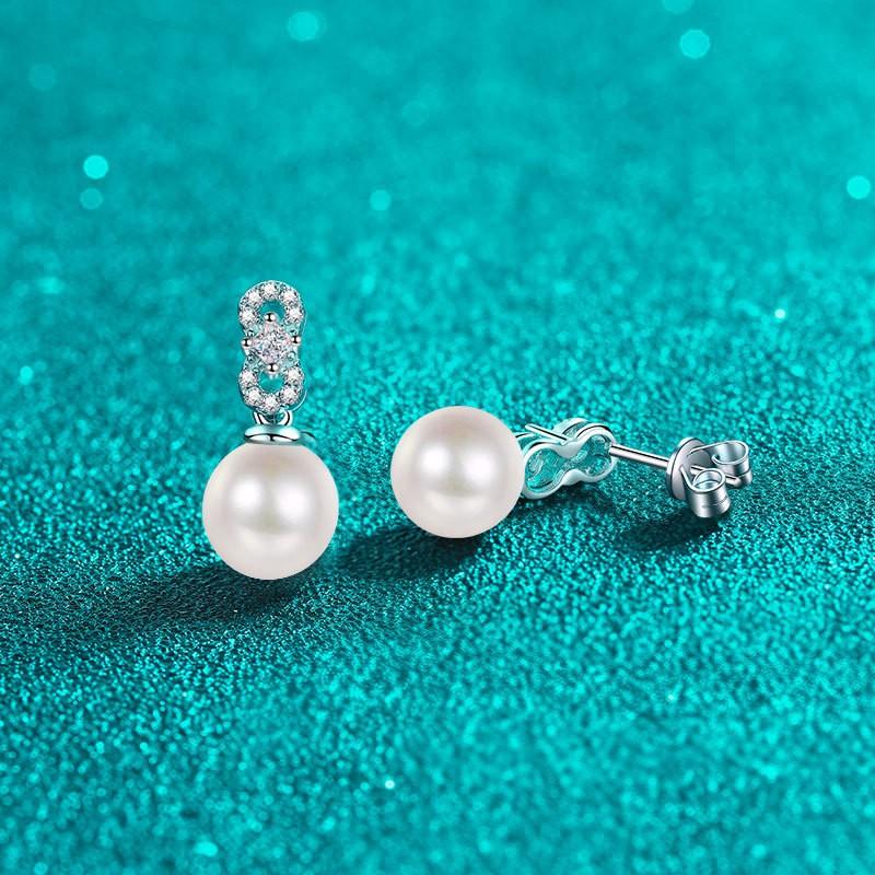 Sterling Cubic Zirconia Pearl Stud Earrings Women Minimalist U-Shaped Geometric Design Office Chic Daily Wear