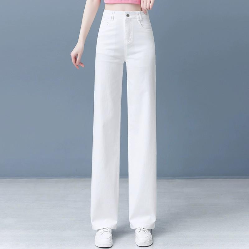 Summer 2025 Women s High-Waisted White Denim Jeans - Loose, Slimming Straight/Wide Leg Pants S