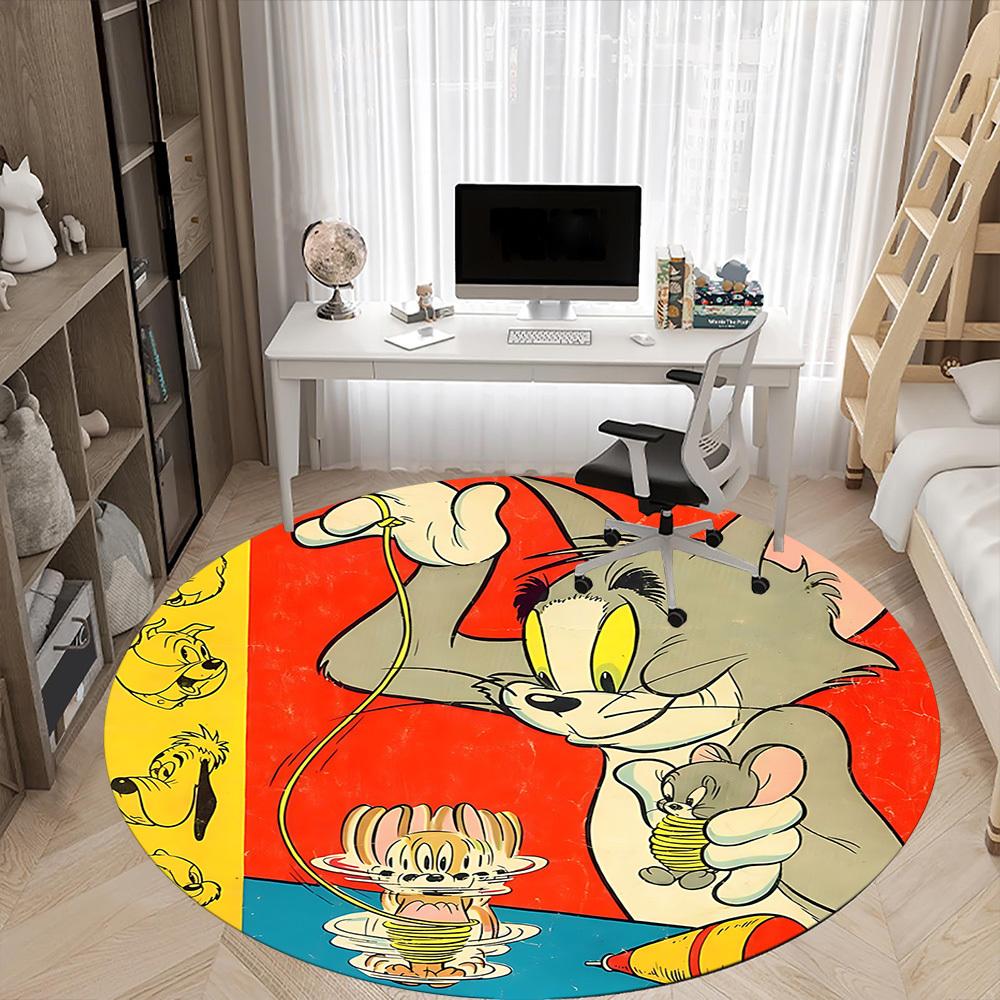 1 ks kulatý koberec Tom a Jerry do kanceláře, pod kancelářské židle, do ložnice, obývacího pokoje, domácí dekorace, dekorace místnosti, k dispozici v různých velikostech