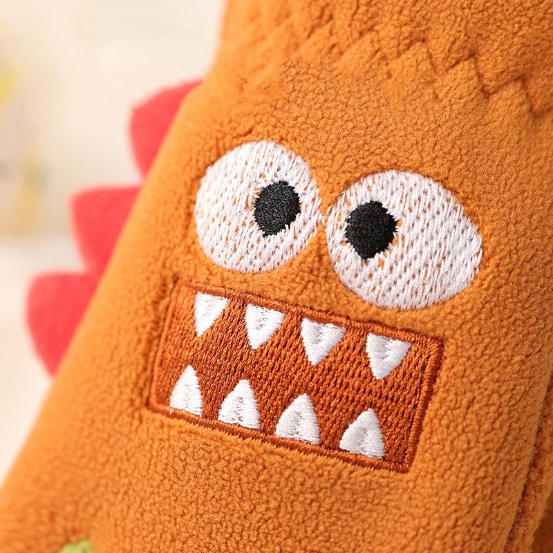 Cartoon Dinosaur Children Winter Gloves Thicken Warm Boys Girls Five Finger Gloves Kids Plush Outdoor Riding Ski Gloves