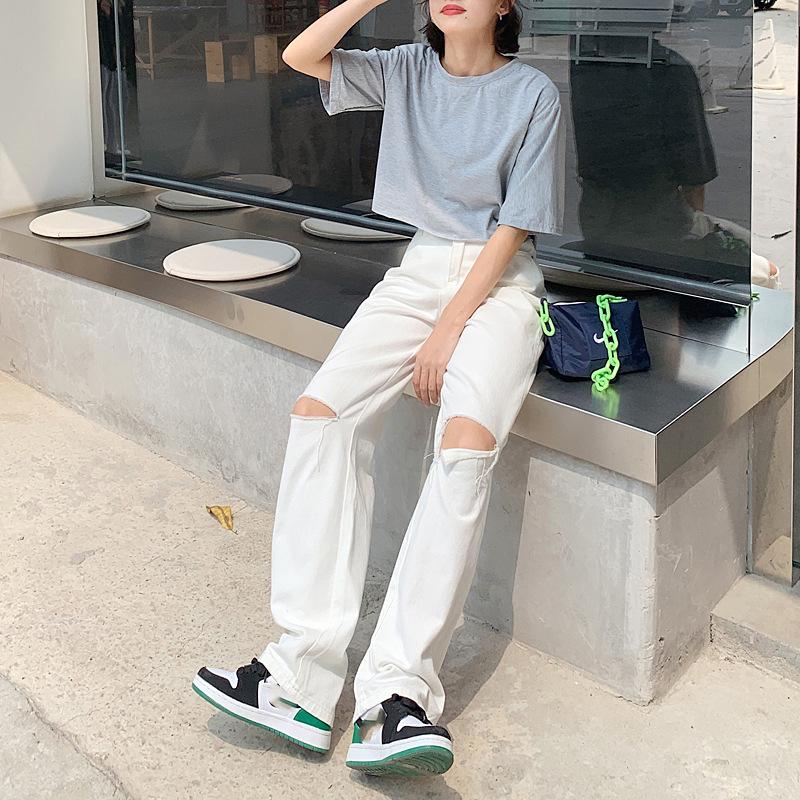 Jean Décontracté Pour Femme - Taille Haute - Jambes Larges - Élégant - Pantalon Décontracté - Streetwear - Pantalon Droit - Jambes Larges - Denim - Taille Haute - Avec Poches - Coupe Droite, Bleu