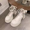 Thick Heel Mary Jane Single Shoes Women's Autumn New Wear Pearl Chain Bow High Heel Small Leather Shoes
