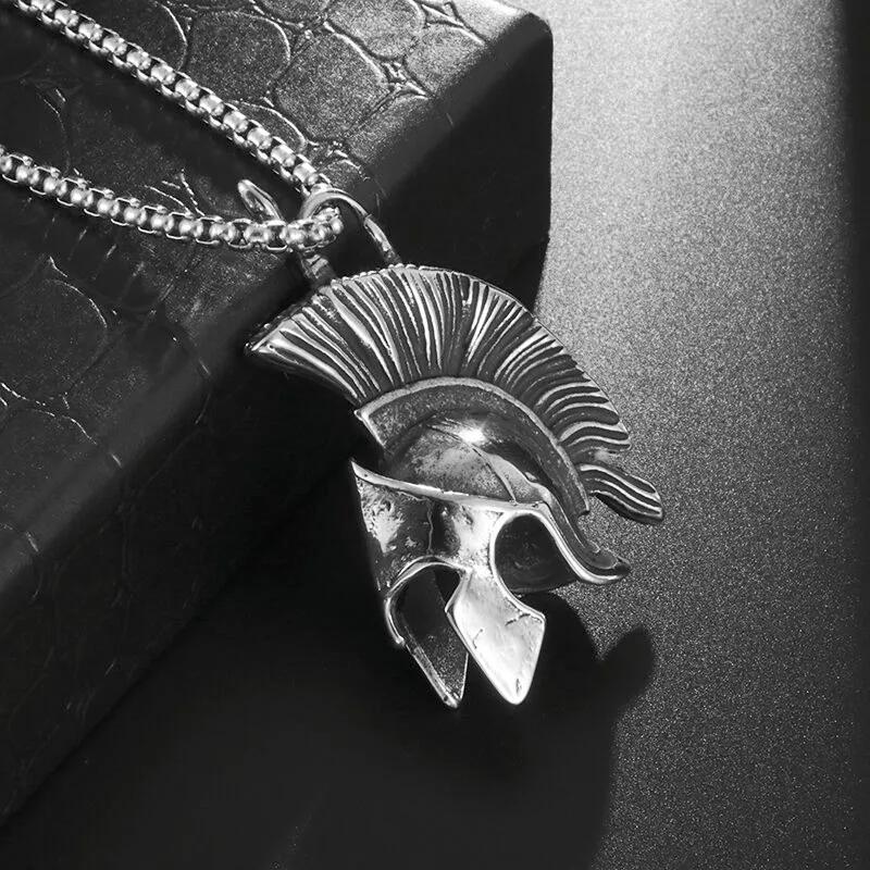 

Vintage Roman Spartan Warrior Mask Helmet Pendant Necklace Mens Punk Biker Rock Party Jewelry