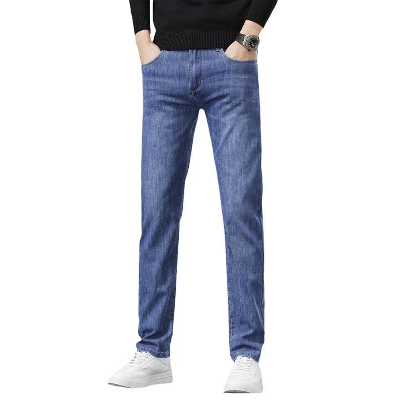 Spring And Autumn New High End Plush Jeans For Men Straight Tube Slim Fit Elastic Thick Casual Pants Autumn And Winter Men'S Pants