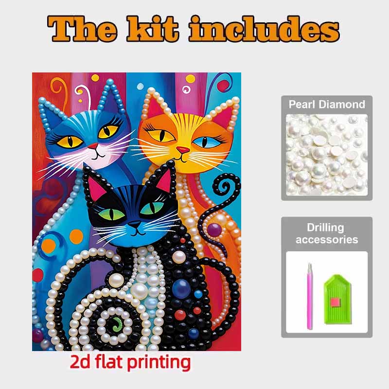 DIY Abstract Cat Pearl Diamond Art Kits Without Frame 30x40cm Gem Art Diamond Painting Kits for Adults/Beginners Gift Idea Home Wall Decor