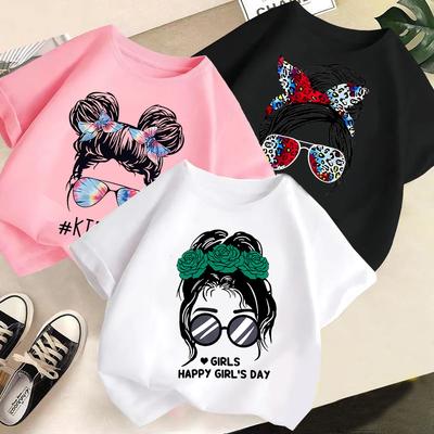 Kid T Shirt Cute Girl Printed T-shirt Round-neck Short-sleeve T-shirt Kids 100% Cotton Clothes 2-13Y