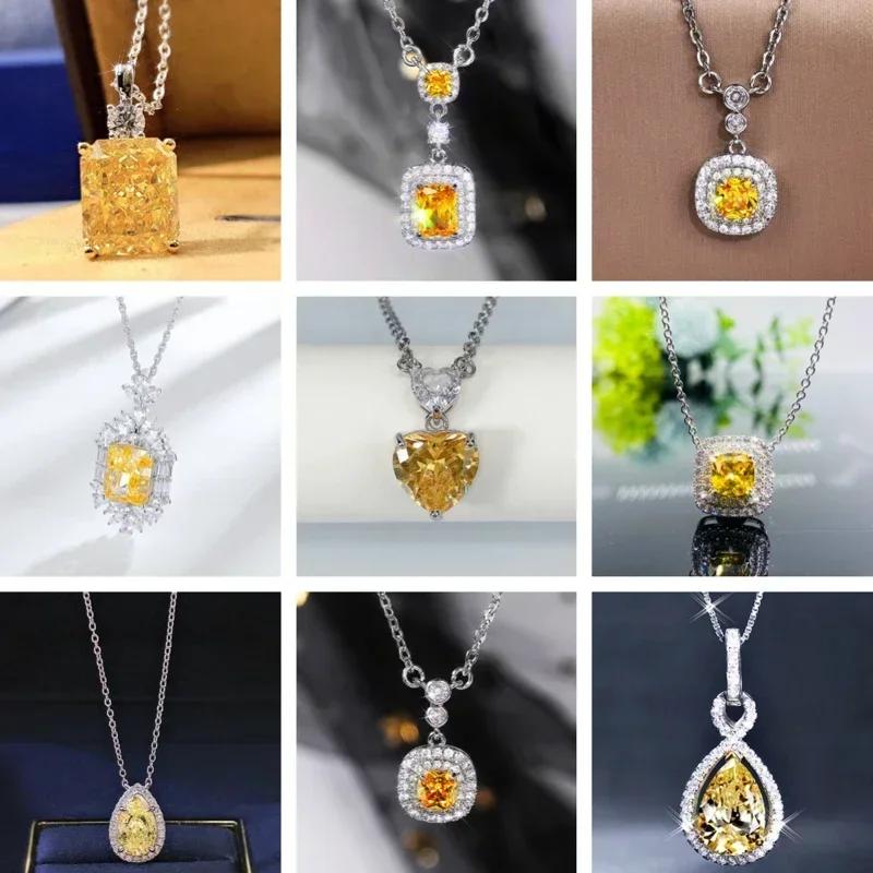 Women'S Sparkling Yellow Cubic Zirconia Necklace Luxury Fashion Jewelry For Wedding Anniversary Party Accessory Gift
