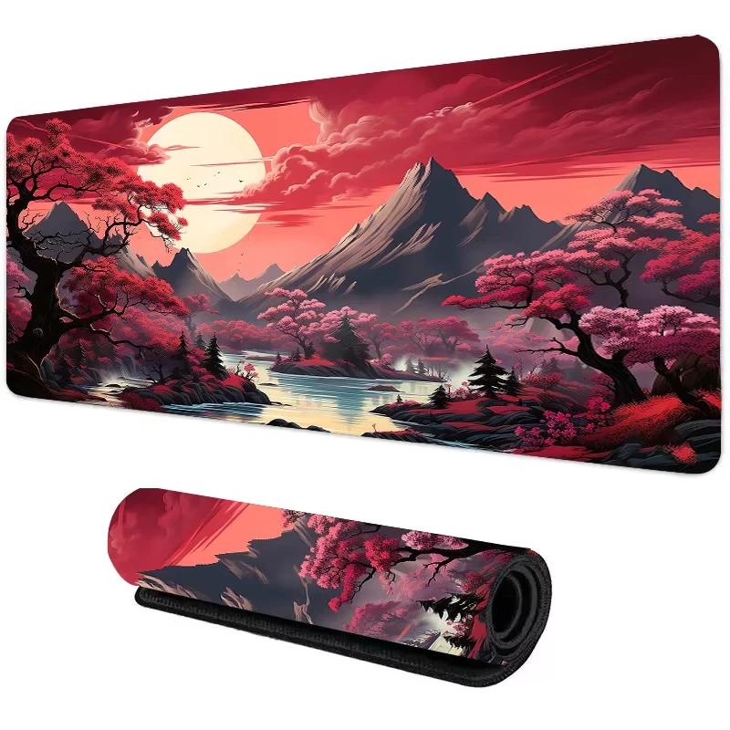 Chinese Purple Fantasy Mountain Tree Desk Mat NonSlip Large Gaming Mouse Pad Waterproof Keyboard Pad for Home Office Decor