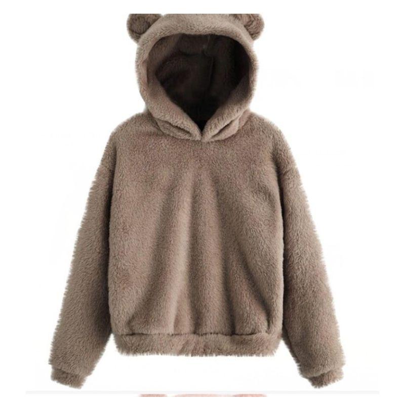 

Fashion Style Sweatshirt Women Hooded Women Hoodies Winter Long Fall and Winter Heattech Fluff Ears Khaki 4XL