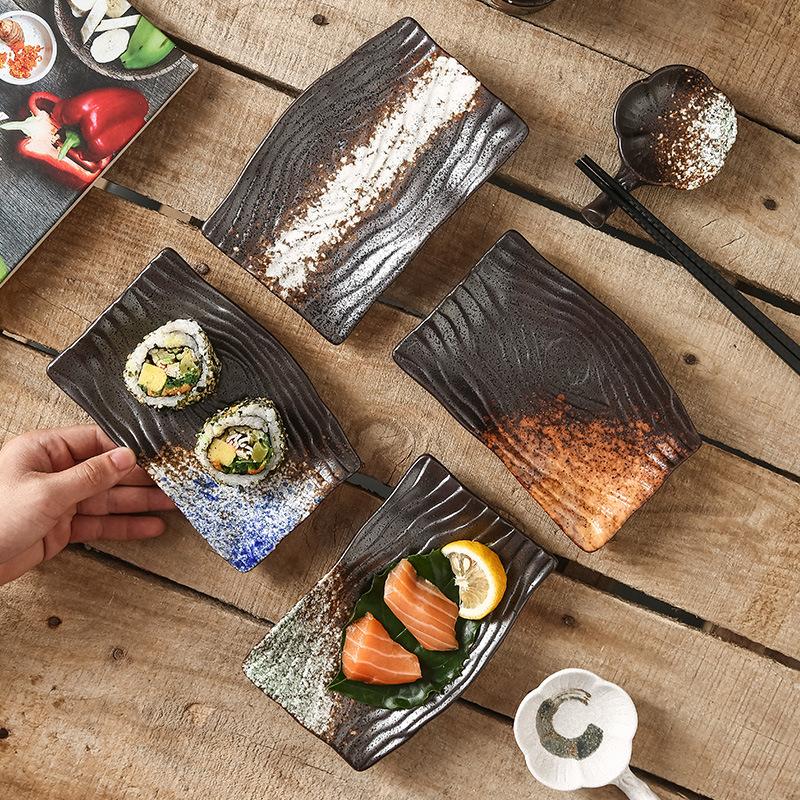 Japanese Sushi Sashimi Saucer Homestay Izakaya Yakitori Skewers Household Black Ceramic Tableware
