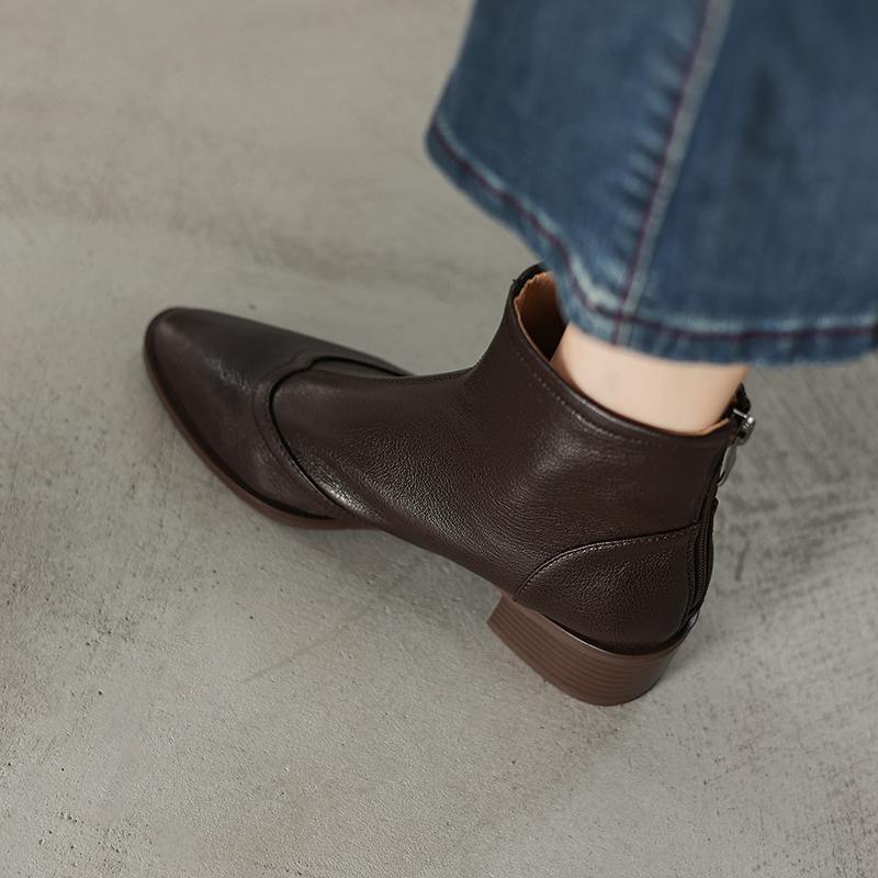 Krazing Pot Sheepskin Winter Round Toe Chelsea Boots Med Heels Zipper Carving Decoration Women Ankle Boots