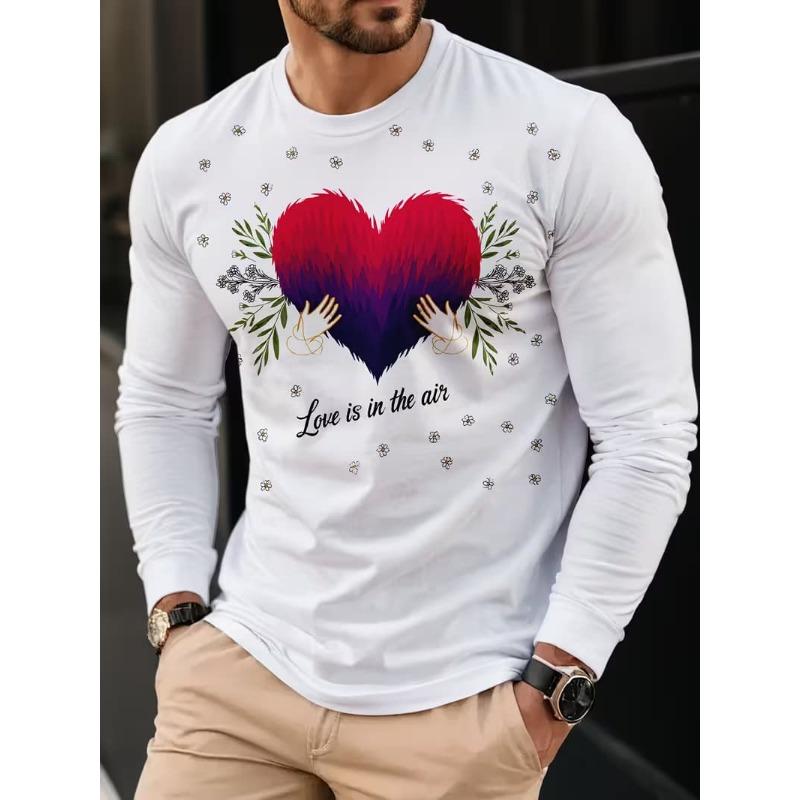 Men's Casual Autumn and Winter Printed Long-sleeved Crew Neck T-shirt